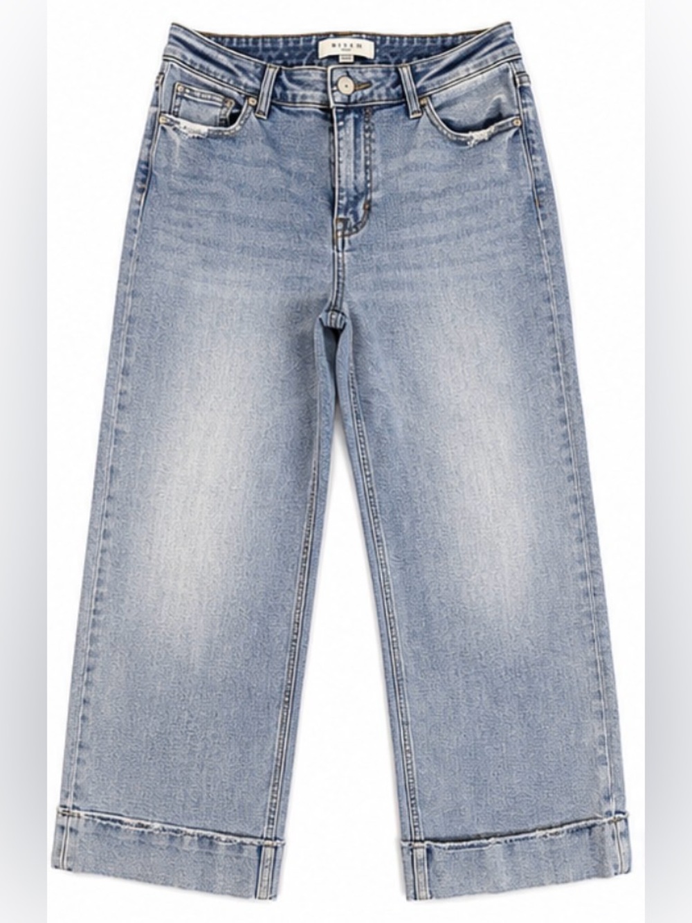 Risen Jeans Light Wash High Rise Wide Leg Cuffed Jeans Size 29